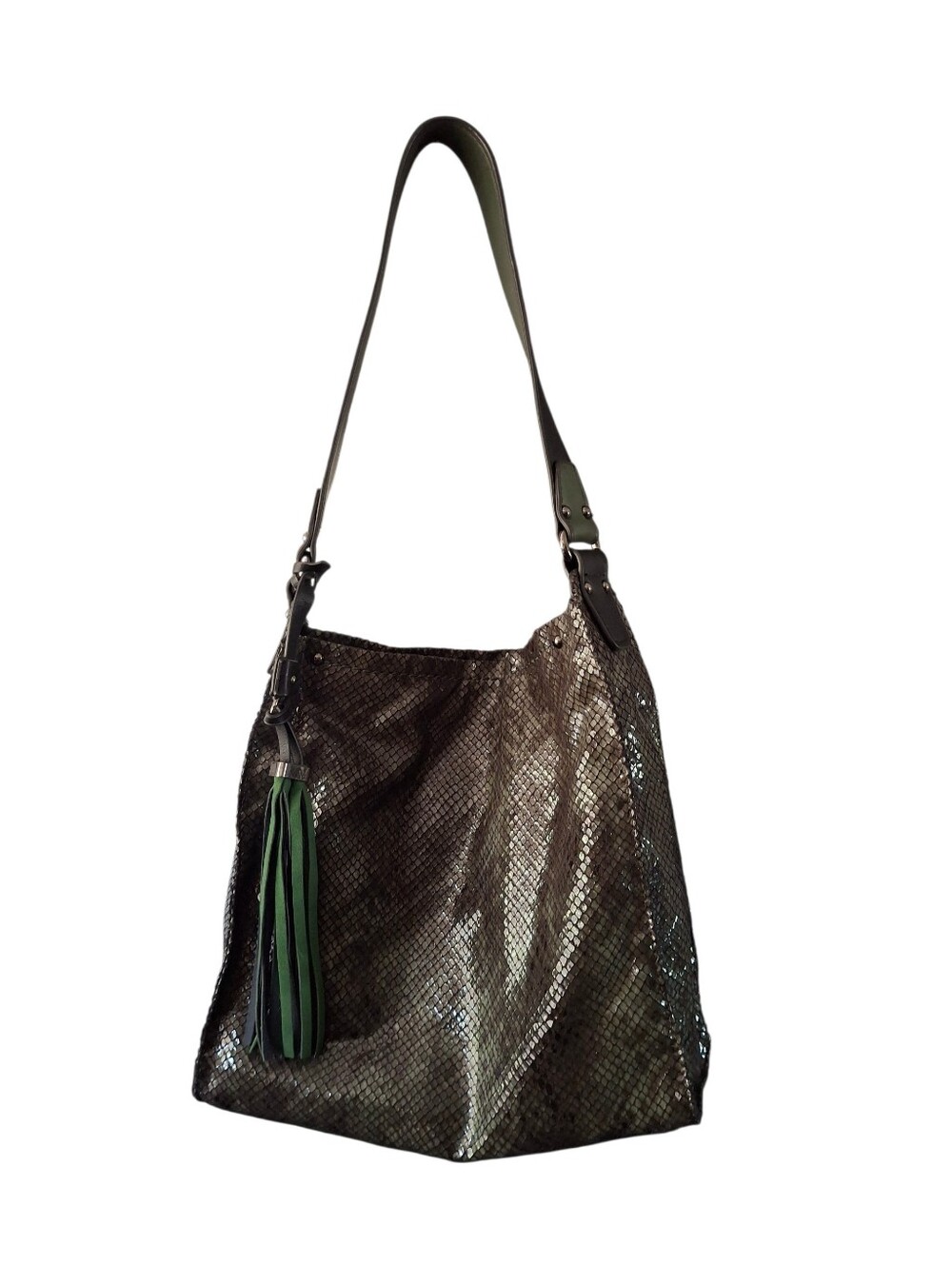 Sondra Roberts Snakeskin Print Hobo with Tassel